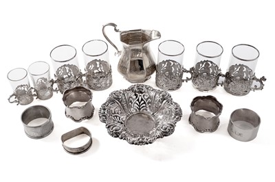 Lot 422 - A set of five Edwardian silver pierced cup holders; and other items