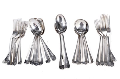 Lot 195 - A collected part of service of silver Hanoverian pattern flatware