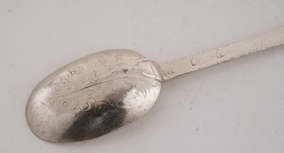 Lot 203 - A rare Charles II North Country silver lace-back trefid spoon