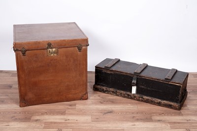 Lot 34 - A mid-20th Century leather bound trunk; and an early 20th Century hardwood toolbox