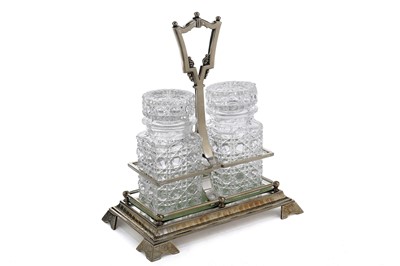 Lot 972 - A silver plated stand with two cut-glass jar and covers