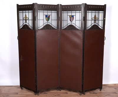 Lot 35 - An early/mid-20th Century oak four-fold screen/room divide