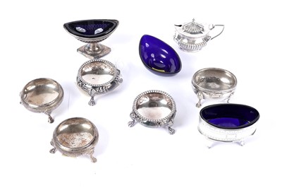 Lot 1008 - A selection of silver table salts; and a silver mustard pot