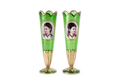 Lot 1013 - A pair of Bohemian overlay vases