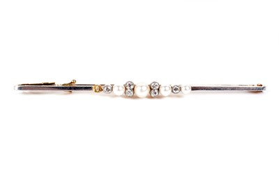 Lot 264 - A pearl and diamond bar brooch