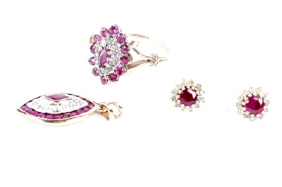 Lot 67 - A suite of ruby and diamond cluster jewellery