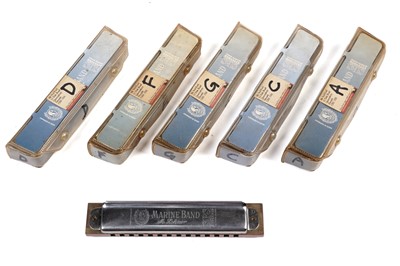 Lot 36 - Five Hohner Steve Baker Special Marine Band harmonicas