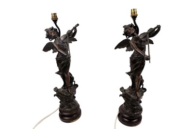 Lot 203 - A pair of 20th Century bronzed figural lamps