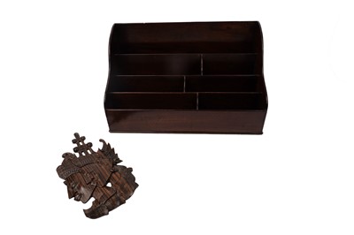 Lot 261 - An East Asian decorative rosewood wall plaque; and a Victorian mahogany desk tidy