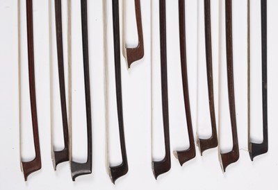 Lot 64 - Ten assorted violin bows, two stamped
