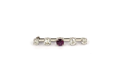 Lot 787 - A ruby and diamond bar brooch