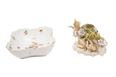 Lot 413 - A Herend Hungary porcelain salad dish; and a 20th Century continental figural vase