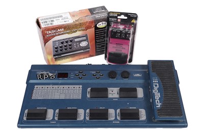 Lot 264 - A Tascam pocket studio; a Behringer UD100; and a Digitech RP6 pedal board