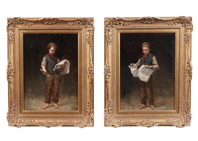 Lot 1126 - Ralph Hedley - The Newspaper Boy: a pair of portraits | oil