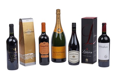 Lot 86 - Three bottles of champagne; and a selection of red wines