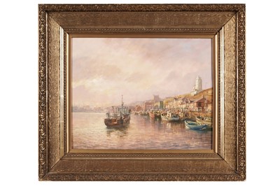 Lot 114 - Walter Holmes - Dusk at North Shields Harbour | oil