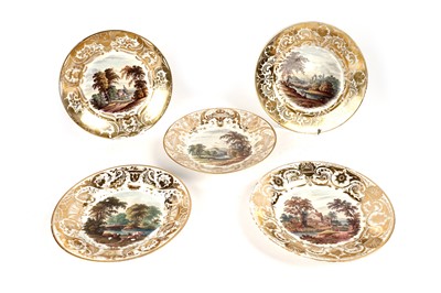 Lot 982 - Five Bloor Derby topographical dessert plates