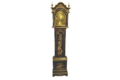 Lot 173 - A Reguladora chinoiserie black lacquered and parcel gilt grandmother clock