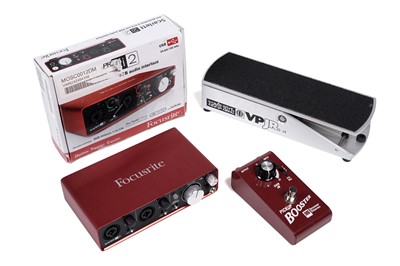 Lot 286 - A Seymour Duncan pickup booster; an Ernie Ball volume pedal; and a Focusrite Scarlett 2i2 boxed