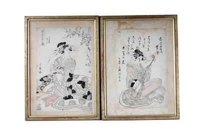 Lot 910 - Torii Kiyomine - Two studies of women participating in the arts | woodblock print