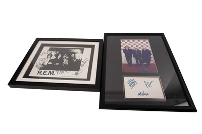 Lot 340 - Two framed sets of R.E.M. autographs