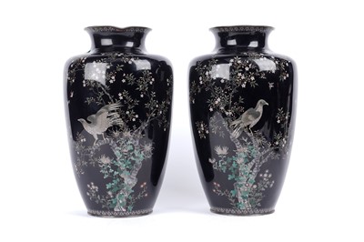 Lot 906 - A pair of fine Japanese cloisonne vases