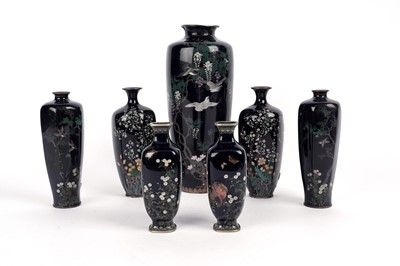 Lot 901 - A pair of Japanese cloisonne vases by Hayashi Kodenji; and five others