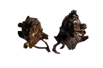 Lot 1398 - Georges De Kerveguen: a pair of 'Triton' bronze wall lights