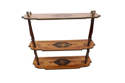 Lot 266 - A late 19th Century inlaid walnut and stained beech brass mounted French wall hanging shelves