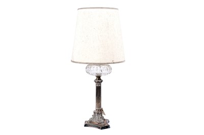 Lot 260 - A Victorian silver plated Corinthian column table lamp