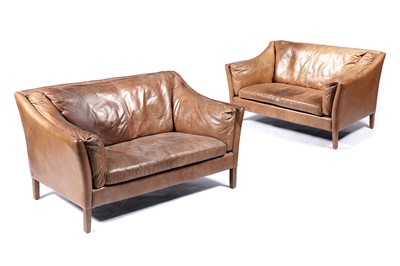 Lot 17 - A pair of late 20th Century tan-coloured leather two-seat settees