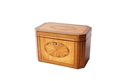 Lot 1389 - A Georgian satinwood and inlaid tea caddy with key