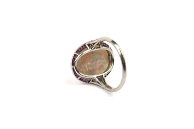 Lot 641 - An Art Deco opal, ruby and diamond dress ring