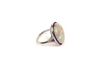 Lot 641 - An Art Deco opal, ruby and diamond dress ring