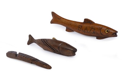 Lot 48 - ﻿A late 18th/early 19th Century knitting sheath in the form of a fish; and two others