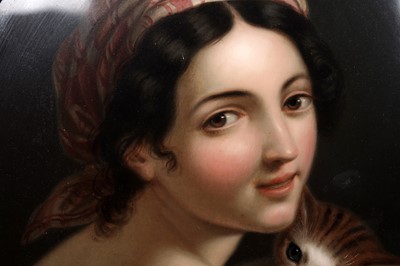 Lot 286 - 19th Century Continental School - Portrait of a Young Lady Holding a Kitten | reverse glass painting