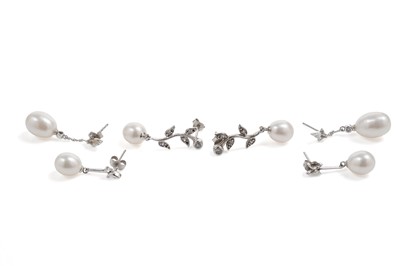 Lot 742 - Three pairs of cultured pearl drop earrings