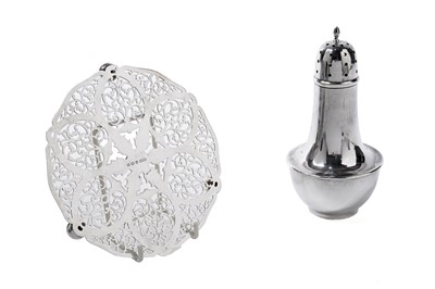 Lot 1045 - A George V silver trivet; and a silver sugar caster