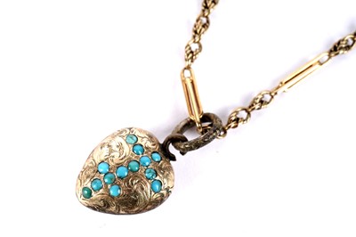 Lot 332 - A yellow gold fetter link chain; and a Victorian turquoise heart pendant