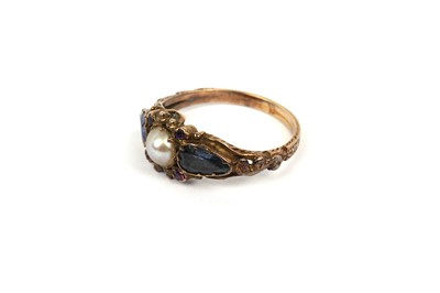 Lot 799 - A Victorian sapphire, ruby, and pearl ring