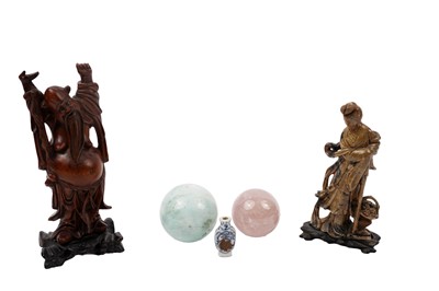 Lot 319 - An East Asian carved hardstone figure of woman; and an East Asian carved wooden figure