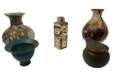 Lot 408 - A Mid Century Royal Copenhagen ‘Fajance’ vase; and a selection of 20th Century studio pottery