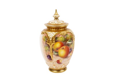 Lot 348 - H Ayrton for Royal Worcester: a ‘Fruit Painted’ potpourri vase and cover