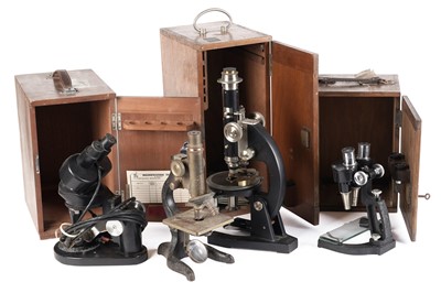 Lot 608 - A collection of four microscopes including: a Watson No.125596