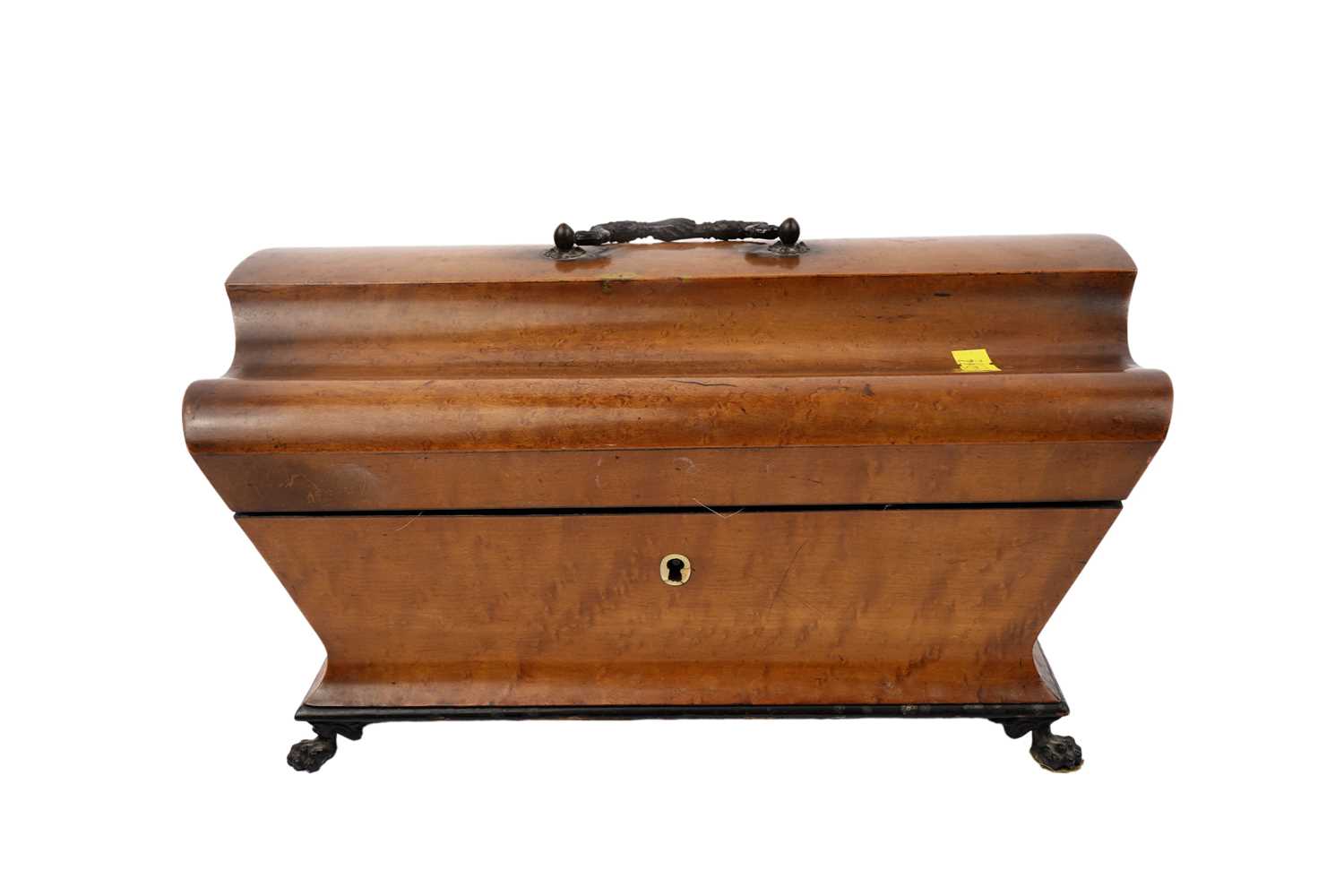 Lot 276 - A late 19th Century birdseye maple Dutch bombé style sewing box