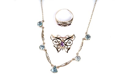 Lot 188 - An aquamarine necklet; and other jewellery