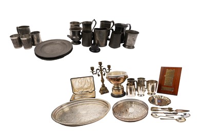 Lot 447 - A collection of silver, pewter and plated wares