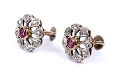 Lot 595 - A pair of Edwardian ruby and diamond earrings