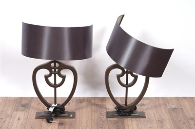 Lot 180 - Heathfield & Co: a pair of ‘Morris’ contemporary bronzed cast metal table lamps