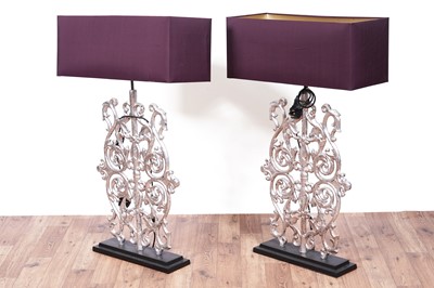 Lot 181 - Heathfield & Co: pair of ‘Fleur’ large silvered contemporary cast metal table lamps